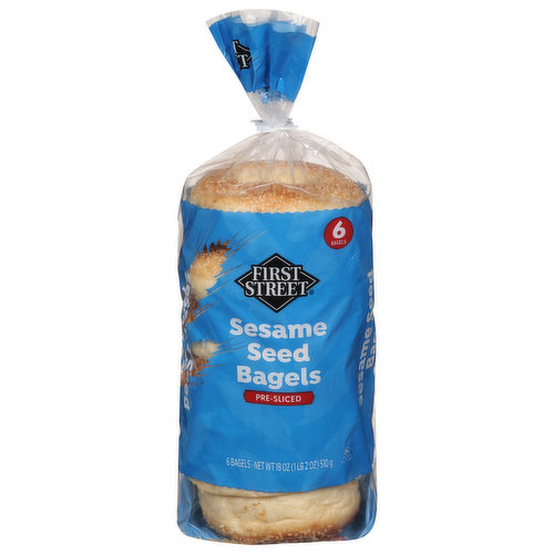 First Street Bagels, Sesame Seed, Pre-Sliced