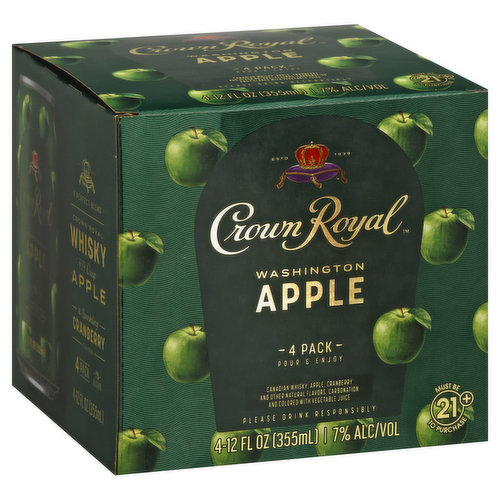 Crown Royal Whisky Cocktail, Washington Apple, 4 Pack