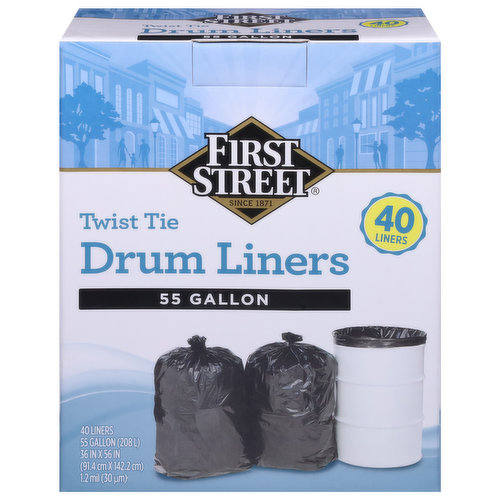 First Street Drum Liners, Twist Tie, 55 Gallon