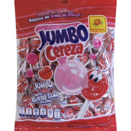 De La Rosa Cherry Pop, with Bubble Gum Filling, Jumbo