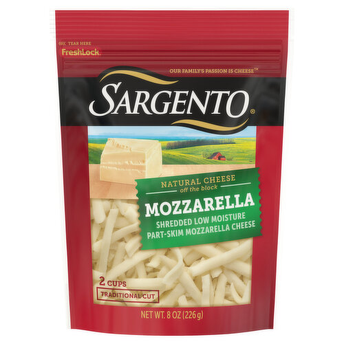 Sargento Cheese, Natural, Traditional Cut, Mozzarella