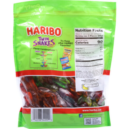 Haribo Gummi Candy, Sweet & Sour, Twin Snakes, Party Size
