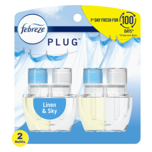Febreze Febreze PLUG Air Freshener, Linen & Sky, (2) .87 oz Oil Refills