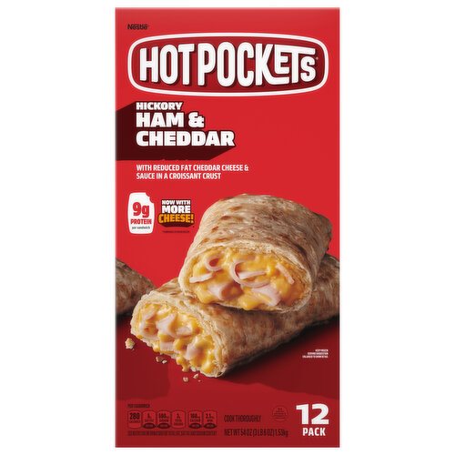 Hot Pockets Sandwiches, Hickory Ham & Cheddar, Croissant Crust, 12 Pack