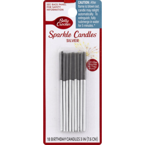 Betty Crocker Sparkle Candles, Silver, 3 In