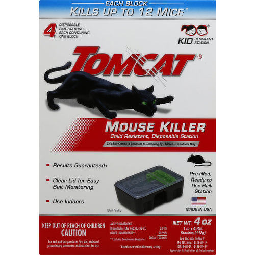 Tomcat Mouse Killer Child Resistant, Disposable Station, 4 Pre-Filled  Ready-To-Use Bait Stations 