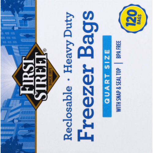 First Street Freezer Bags, Reclosable, Heavy Duty, Quart Size
