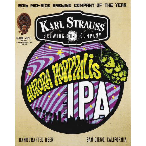 Karl Strauss Beer, IPA, San Diego Style, Aurora Hoppyalis