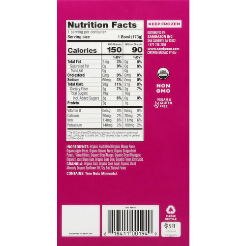 Sambazon Organic Fruit & Granola Topped Smoothie Bowl