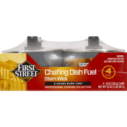 First Street Chafing Dish Fuel, Stem Wick, 4 Pack