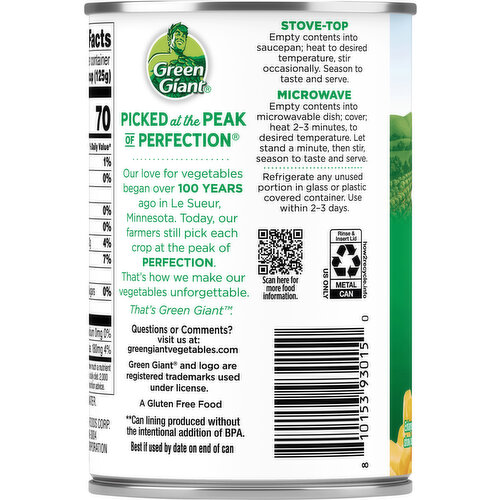 Green Giant Sweet Corn, No Salt Added, Whole Kernel