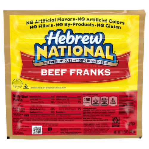 Hebrew National Beef Franks, 4 Pack