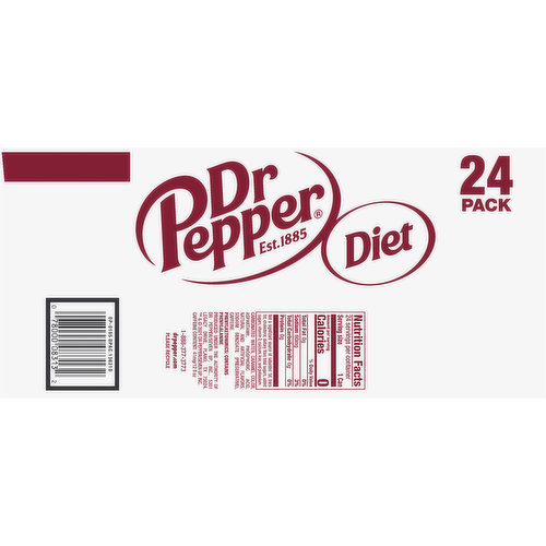 Dr Pepper Soda, Diet, 24 Pack