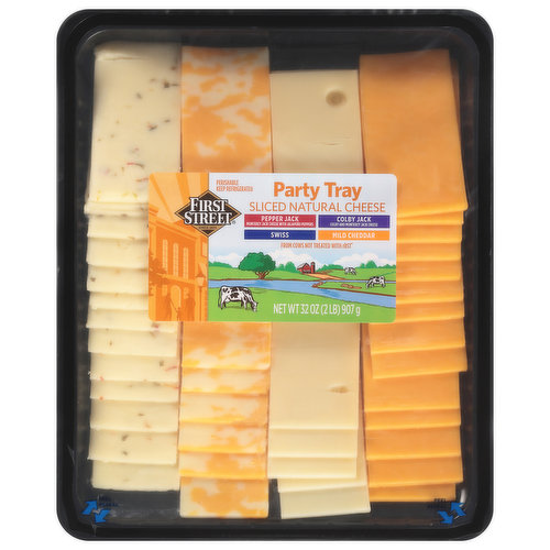 First Street Sliced Natural Cheese, Pepper Jack/Colby Jack/Swiss/Mild Cheddar, Party Tray