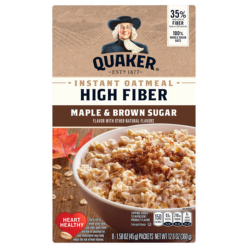 Quaker Oatmeal, Maple & Brown Sugar, High Fiber, Instant