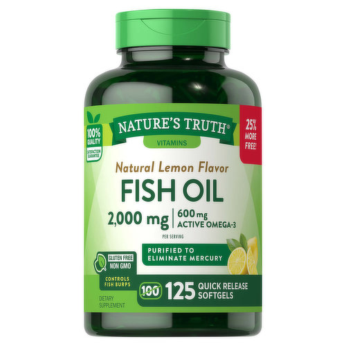 Nature's Truth Fish Oil, 2000 mg, Quick Release Softgels, Natural Lemon Flavor