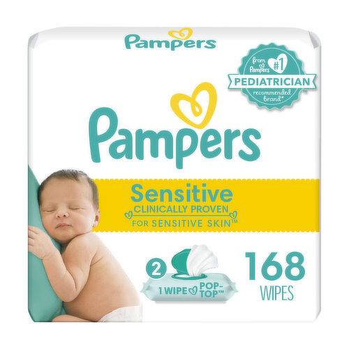 Pampers Baby Wipes Perfume Free 2X Pop-Top Packs 168 Count