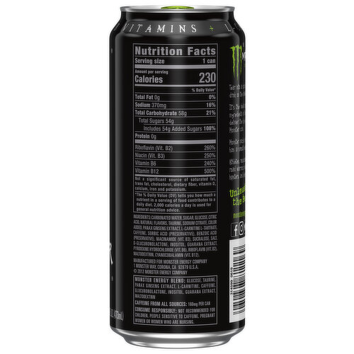 Monster Energy Monster Energy, Original, Energy Drink, 12 Pack - 16 Fl Oz