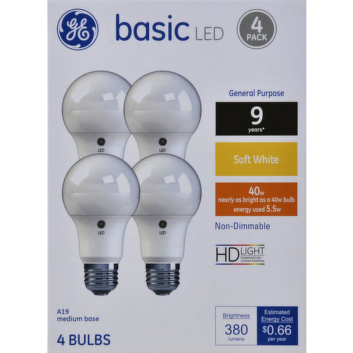 GE Light Bulb, LED, Soft White, 5.5 Watts, 4 Pack