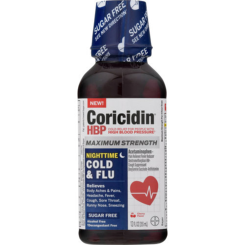 Coricidin Cold & Flu, Nighttime, Maximum Strength, Cherry
