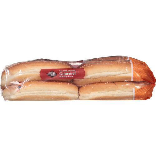 First Street Hot Dog Buns, Sesame Seeded, Gourmet