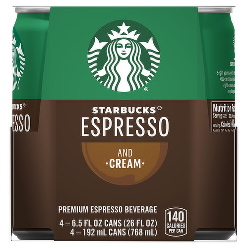 Starbucks Starbucks Double Shot Espresso Premium Beverage Espresso & Cream 6.5 Fl Oz 4 Count Can