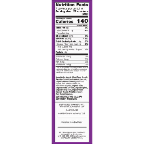 Annie's Cheddar Squares Original Baked Crackers