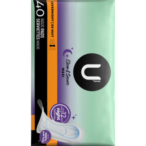 U by Kotex Pads, Clean & Secure, Maxi, Overnight - Smart & Final