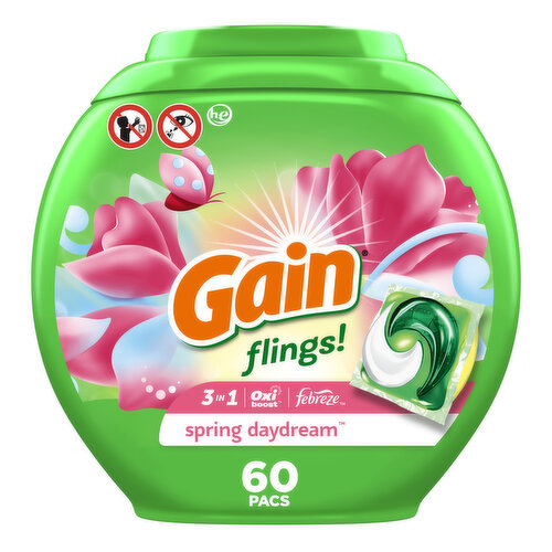 Gain flings Laundry Detergent Pacs, 60 Count, Spring Daydream Scent