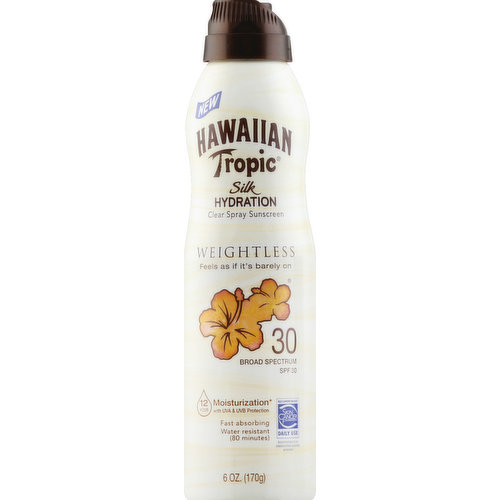 Hawaiian Tropic Sunscreen, Weightless, Clear Spray, Broad Spectrum SPF 30