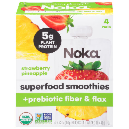 Noka Superfood Smoothies, Strawberry Pineapple, 4 Pack