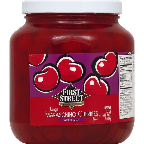 First Street Cherries, Maraschino, without Stems, Large