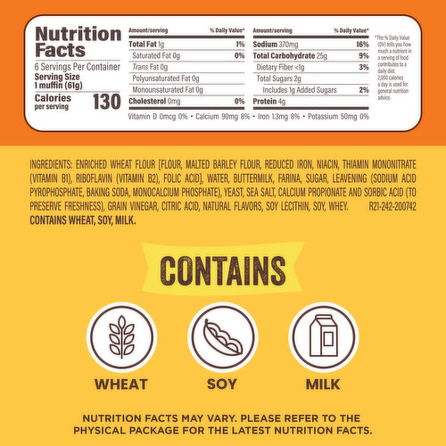 Thomas' Buttermilk English Muffins, 6 count, 13 oz