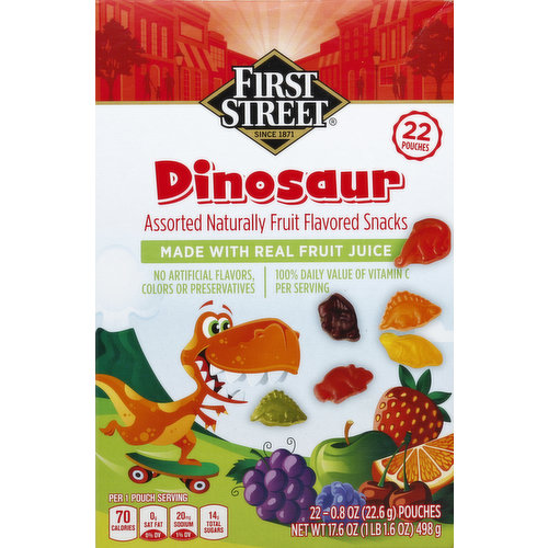 First Street Fruit Flavored Snacks, Dinosaur, Assorted