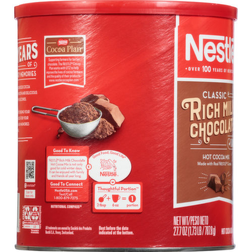 Nestle Hot Cocoa Rich Milk Chocolate Flavored Mix Powder, 27.7 oz, Can