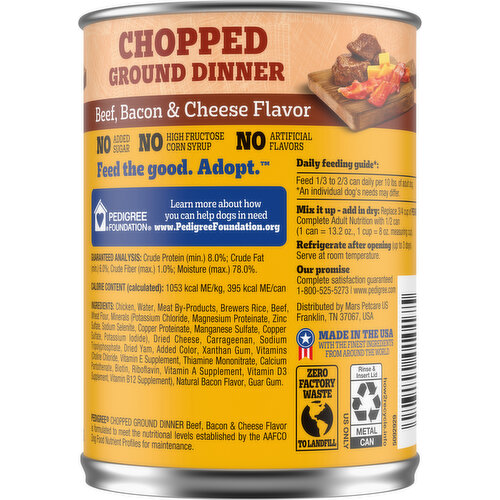 Pedigree Food for Dogs, Beef, Bacon & Cheese Flavor, Chopped Ground Dinner