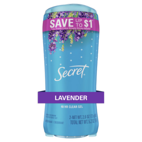 Secret Fresh Clear Gel Deodorant for Women Clear Gel, Lavender, Pack of 2