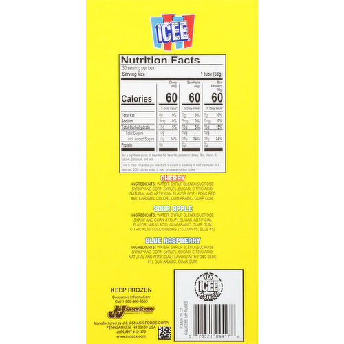 Icee Freeze Tubes, Sour Apple/Cherry/Blue Raspberry
