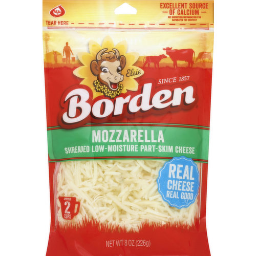 Borden Cheese, Shredded, Low-Moisture, Mozzarella, Part-Skim