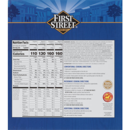 First Street Instant Oatmeal, Variety Pack, 64 Pack