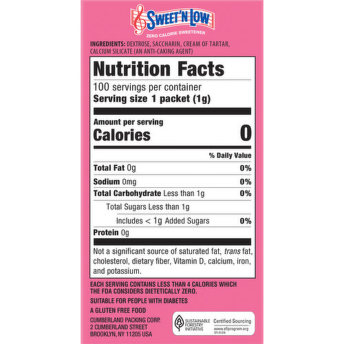 Sweet 'N Low Sweetener, Zero Calorie