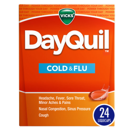 Vicks DayQuil Cold & Flu, LiquiCap Over-the-Counter Medicine, 24ct