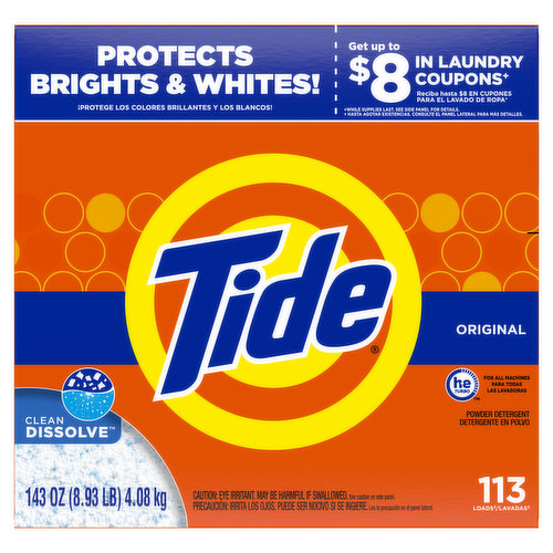 Tide Powder Laundry Detergent, Original, 113 loads, 143 oz