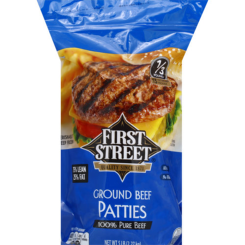 First Street Beef, Ground, 75/25, Patties