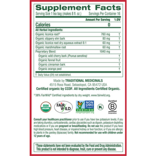 Traditional Medicinals Organic Tea Bags Throat Coat