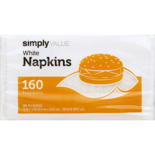 Simply Value Napkins, White, One-Ply