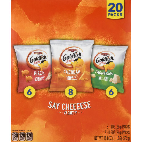 Goldfish Baked Snack Crackers, Say Cheese Variety, 20 Packs