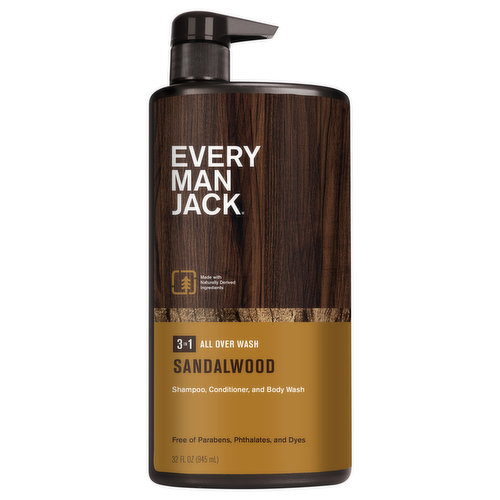 Every Man Jack All Over Wash, Sandalwood, 3 in 1