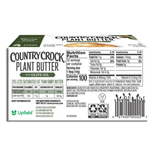 Country Crock Dairy Free Vegan Plant Butter with Olive Oil Sticks