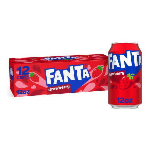 Fanta Strawberry Soda Fruit Flavored Soft Drink, 12 fl oz, 24 pack
